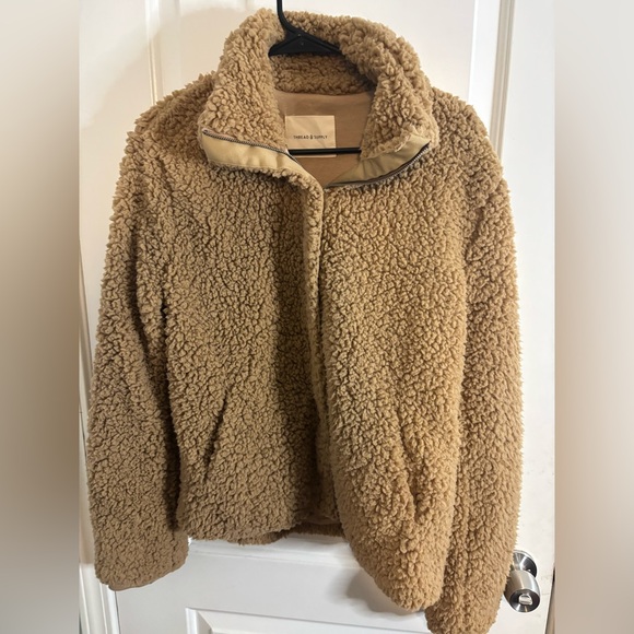 Thread & Supply Warm Brown Teddy Jacket size small EUC - Picture 1 of 4